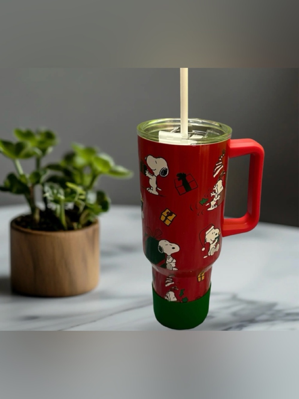 Peanuts Red and Green Snoopy Holiday Travel Mug